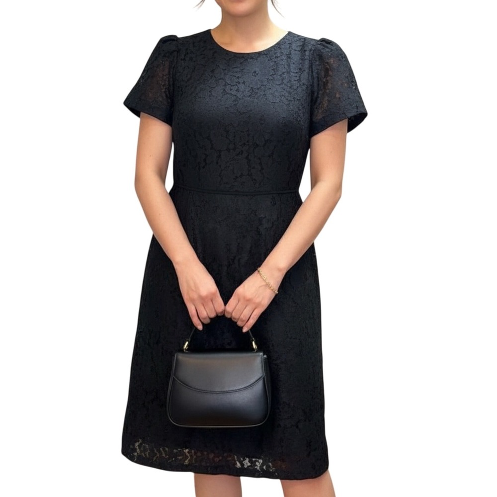 J. Crew Collection Black Lace Puff Sleeve Open Back Tie‎ Dress Size 6 NWT